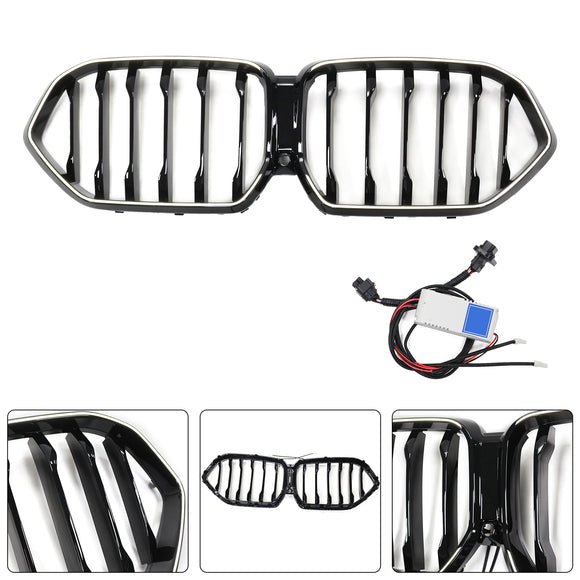 Black Front Bumper Grille Grill Fit BMW X6 G06 M50i 2020-2022 W/Camera Hole