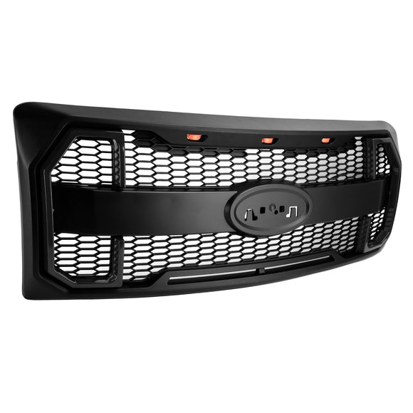 Ford F150 2009-2014 W/LED Parrilla negra mate Parachoques delantero Parrilla