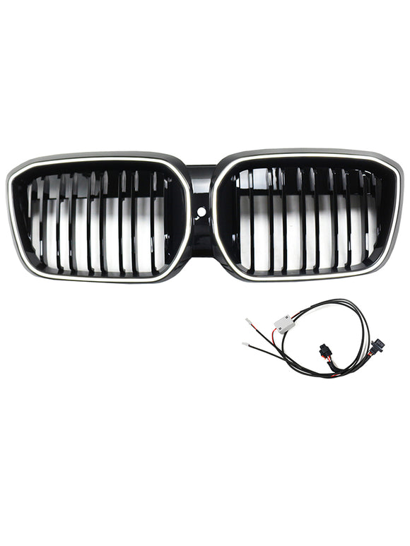 Doppelter Lamellen-Front-Nierengrill, schwarz, passend für BMW IX3 G08 LCI 2022–2024