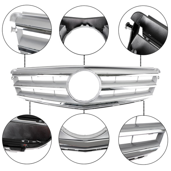 Mercedes Benz Clase C 2008-2014 W204 Parrilla delantera negra/cromada con estrella LED C250/C300/C350