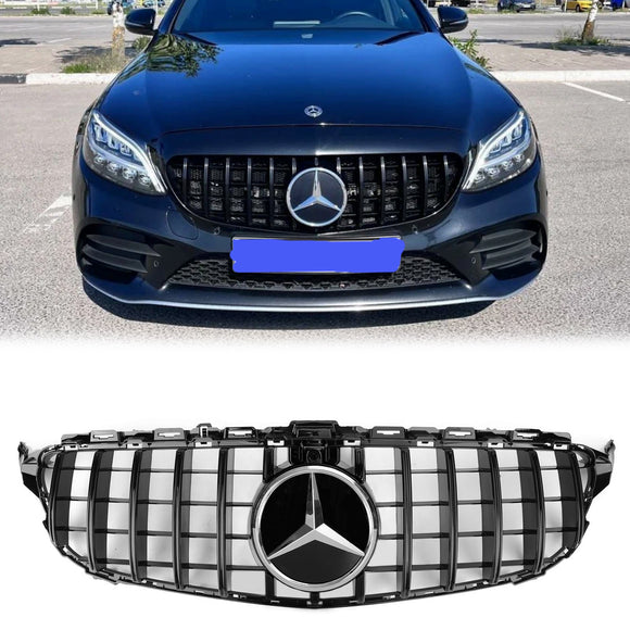 Mercedes Benz Clase C 2019-2021 W205 C205 A205 C200/250/300/200d/C43 Parrilla negra con cámara Parrilla estilo GTR