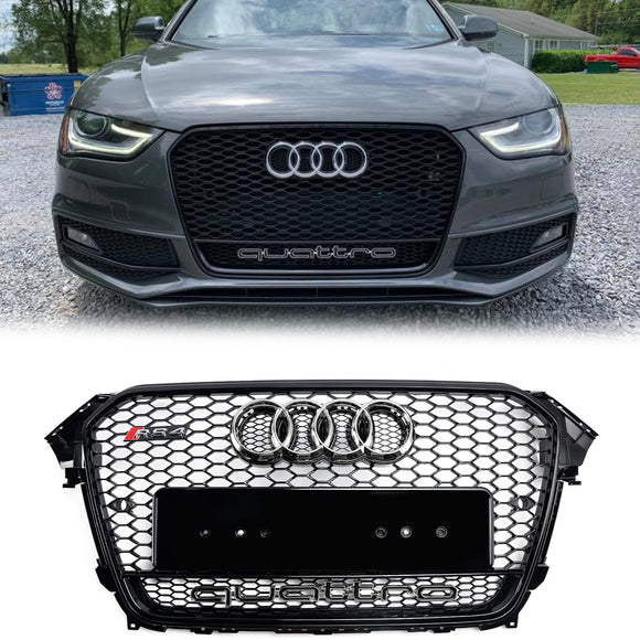Audi A4/A4 S Line/S4 B8.5 2012 2013 2014 2015 2016 Estilo RS4 Parrilla negra brillante Malla de nido de abeja Parrilla delantera hexagonal deportiva con emblema
