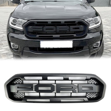 Gril de style Raptor | Ford Ranger | 2019-2023 | Noir mat |  Pare-chocs avant | Grille de remplacement + lettre