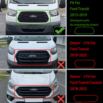 Ford Transit 150 250 350 350H 2015–2019 Front-Raptor-Grill, schwarzer Frontstoßstangen-Wabengrill mit LED - 0
