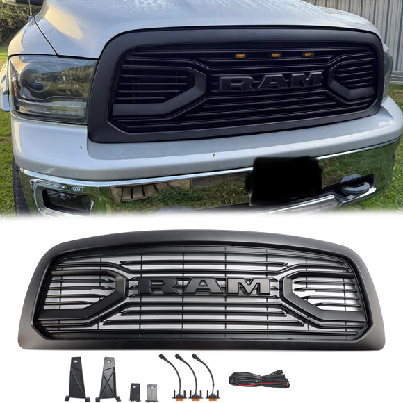 Dodge Ram 1500 2009-2012 Griglia paraurti anteriore stile Big Horn Griglia di ricambio nera opaca con luci a LED