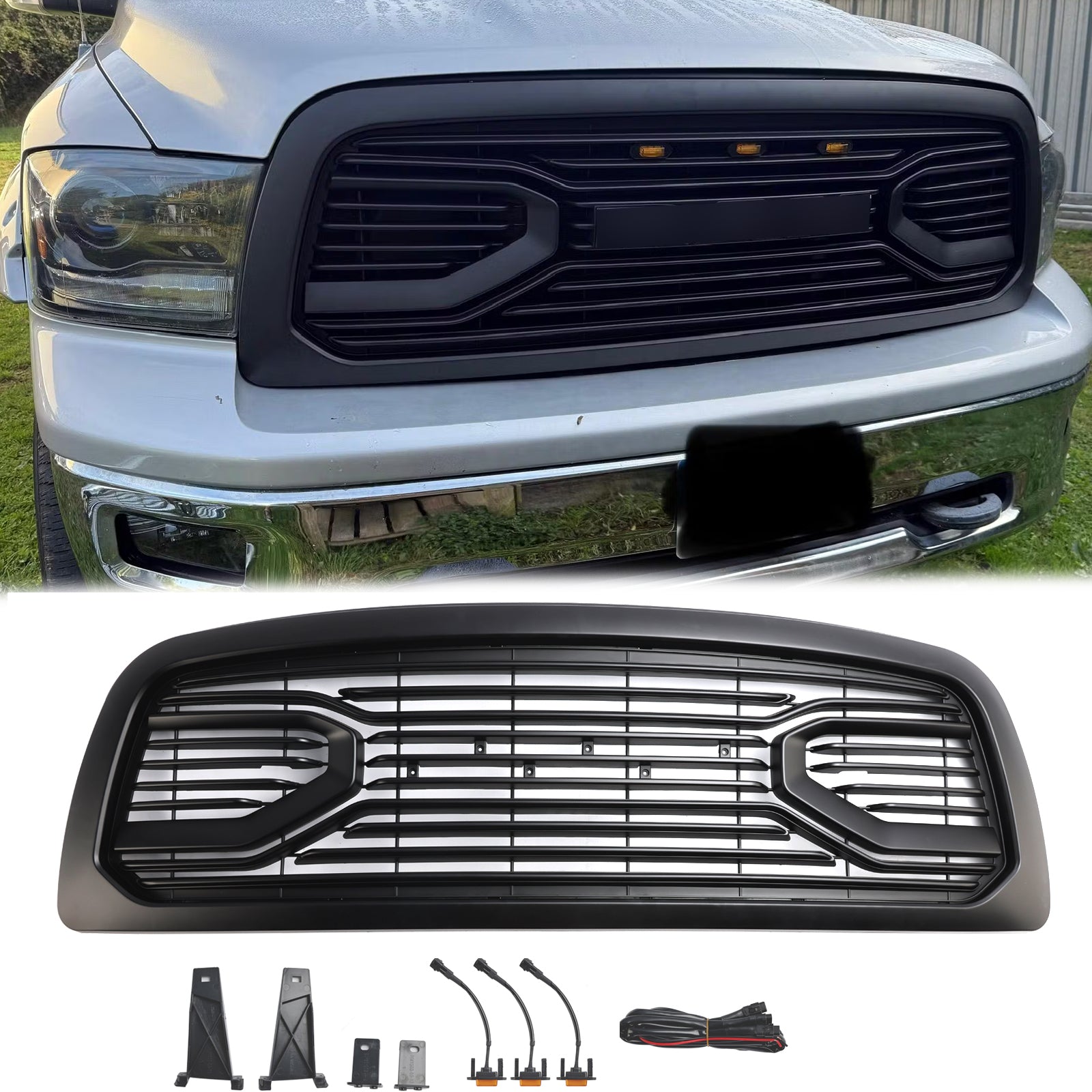 2009-2012 Dodge Ram 1500 Matte Black Big Horn Grill With LED Light