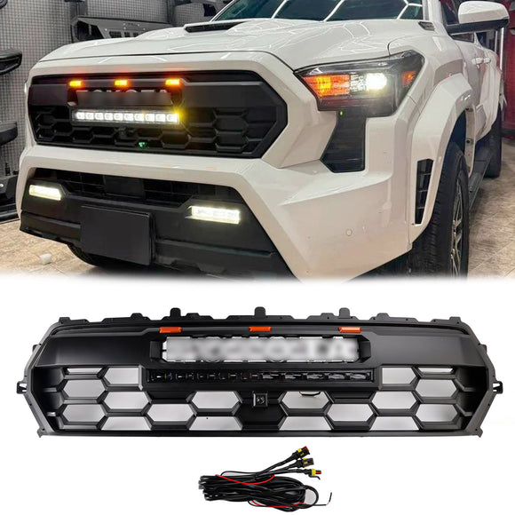 Stile TRD PRO | Toyota Tacoma | 2024-2025 | Griglia nera opaca | Griglia di ricambio per paraurti anteriore con barra luminosa & LED con lettera