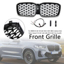2022-2025 BMW X3 G01 / X4 G02 Kidney Front Bumper Grille Black Diamond Grill With LED Strip Light-3