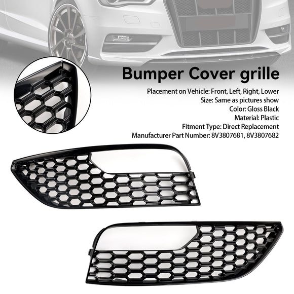 2012-2016 Audi A3 8V Sportback Fog Light Honeycomb Grill Front Bumper Lower Cover Black Grill 8V3807681 8V3807682
