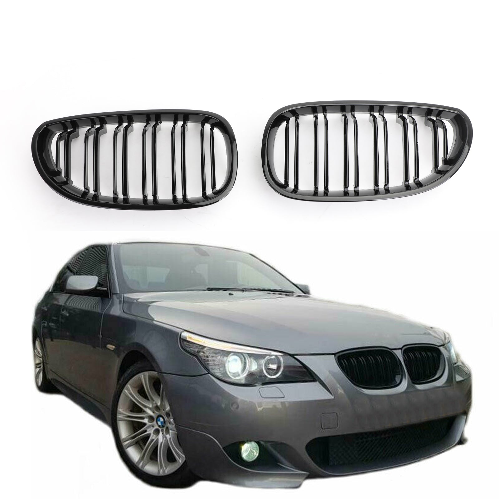 BMW 2004-2009 5 Series E60 E61 525i/530i/550i/525d Front Sport Kidney Grille Glossy Black Grill