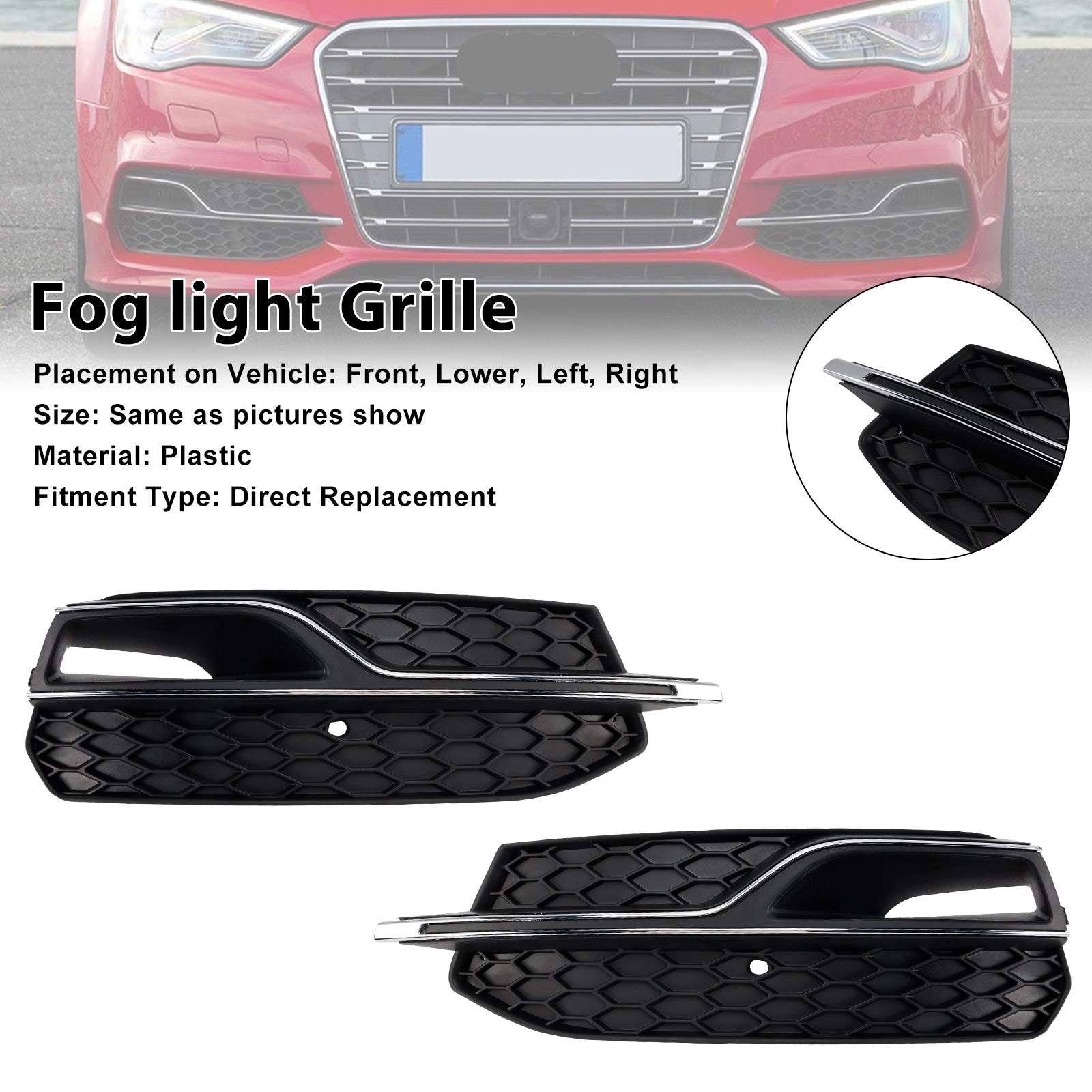 Audi S3 8V 2013-2016 Front Lower Fog Light Cover Grill Black Grille 8V3807682L 8V3 807 682 K