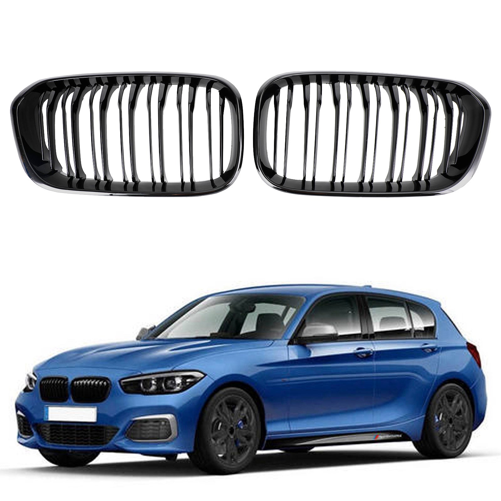 2015-2017 BMW 1 Series F20/F21 116d/118d/120d/118i/125i Front Kidney Grill Gloss Black Grille