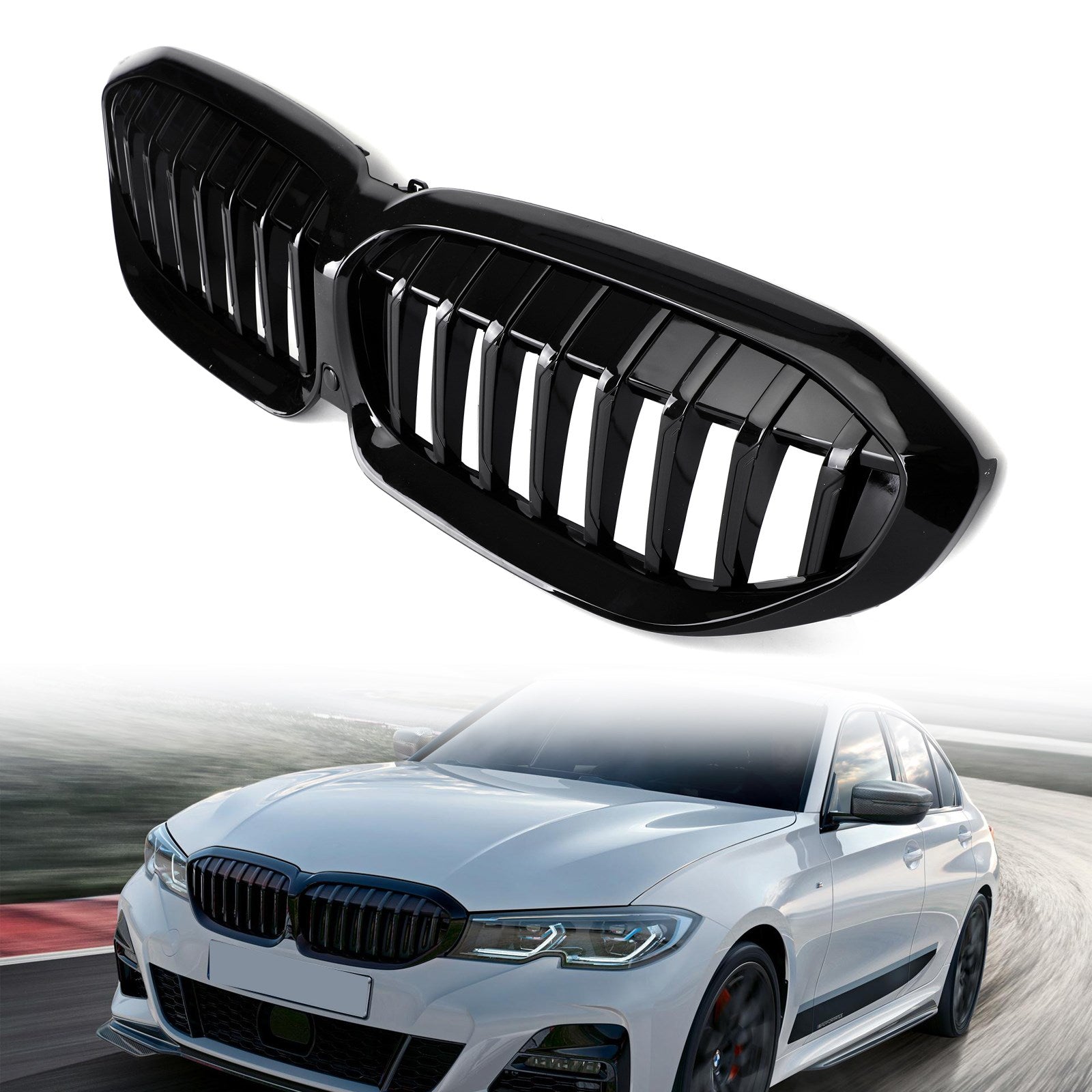 Parrilla de riñón negra brillante para BMW Serie 3 G20 2019-2020 320i/330i/320d/M340i/318i/330e