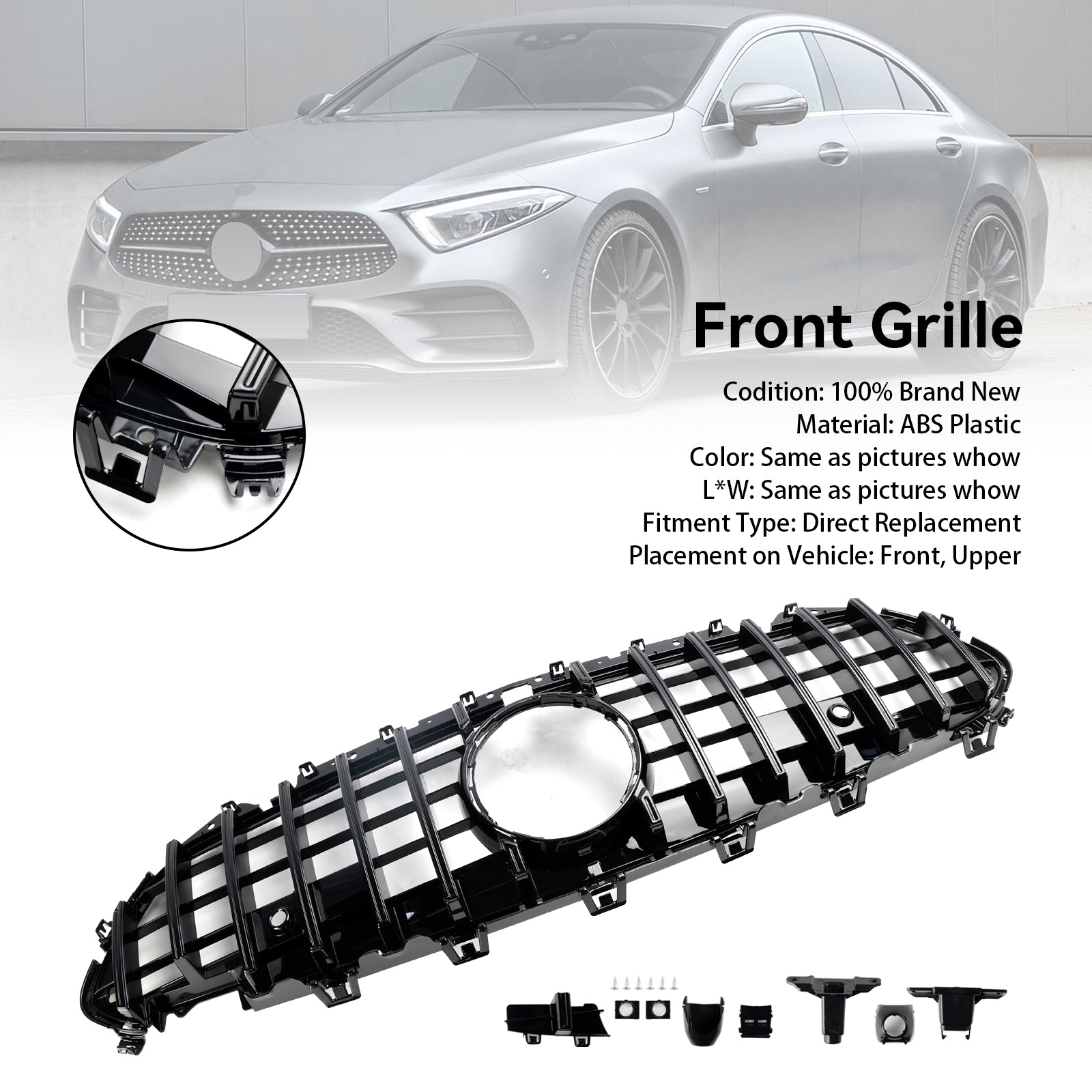 Mercedes Benz CLS-Class C257 CLS300/400/350/450/53 2018-2024 Front Bumper Grill Black/Chrome GT Style Grille