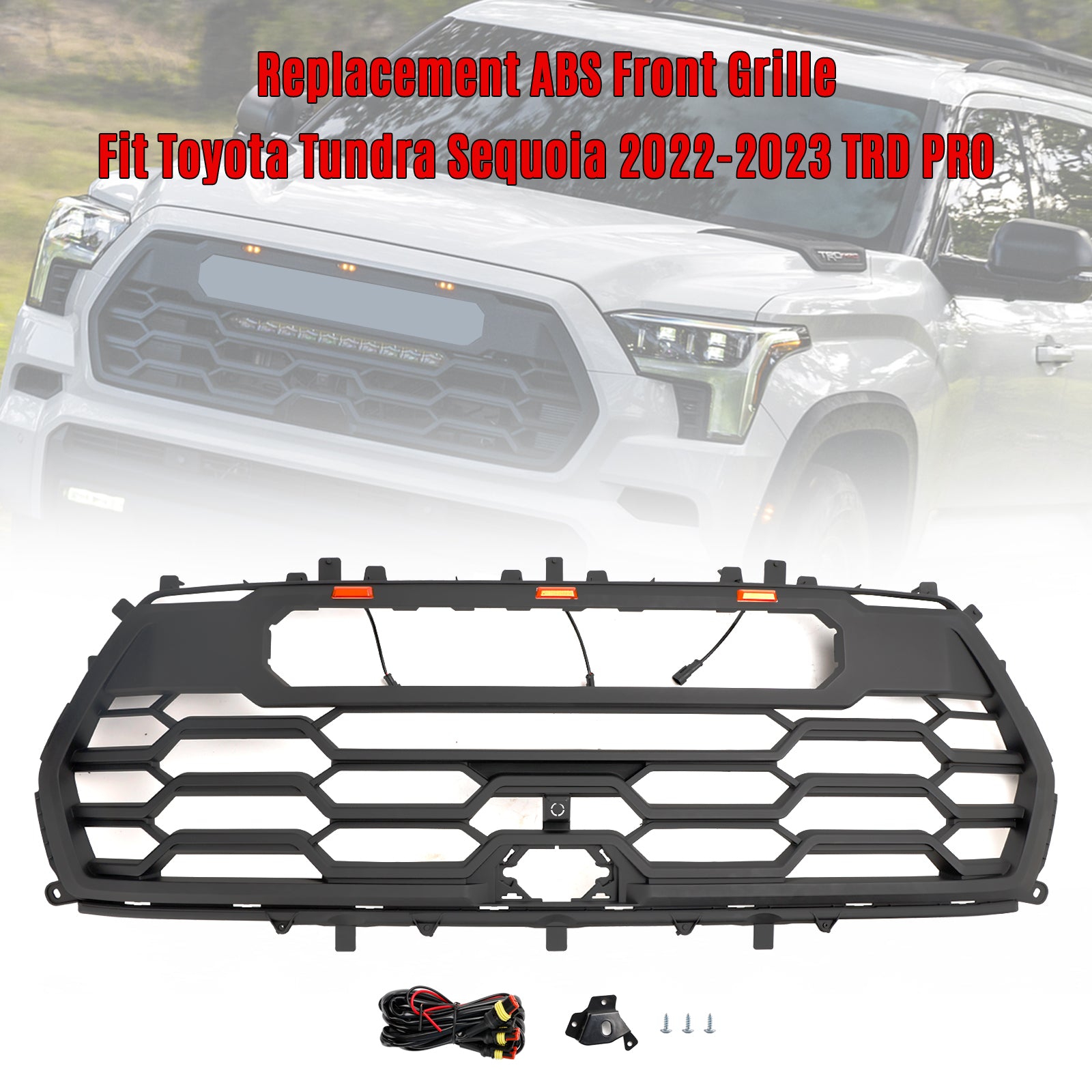 Grille de pare-chocs avant de remplacement TRD PRO pour Toyota Sequoia 2022-2024 Grille noire