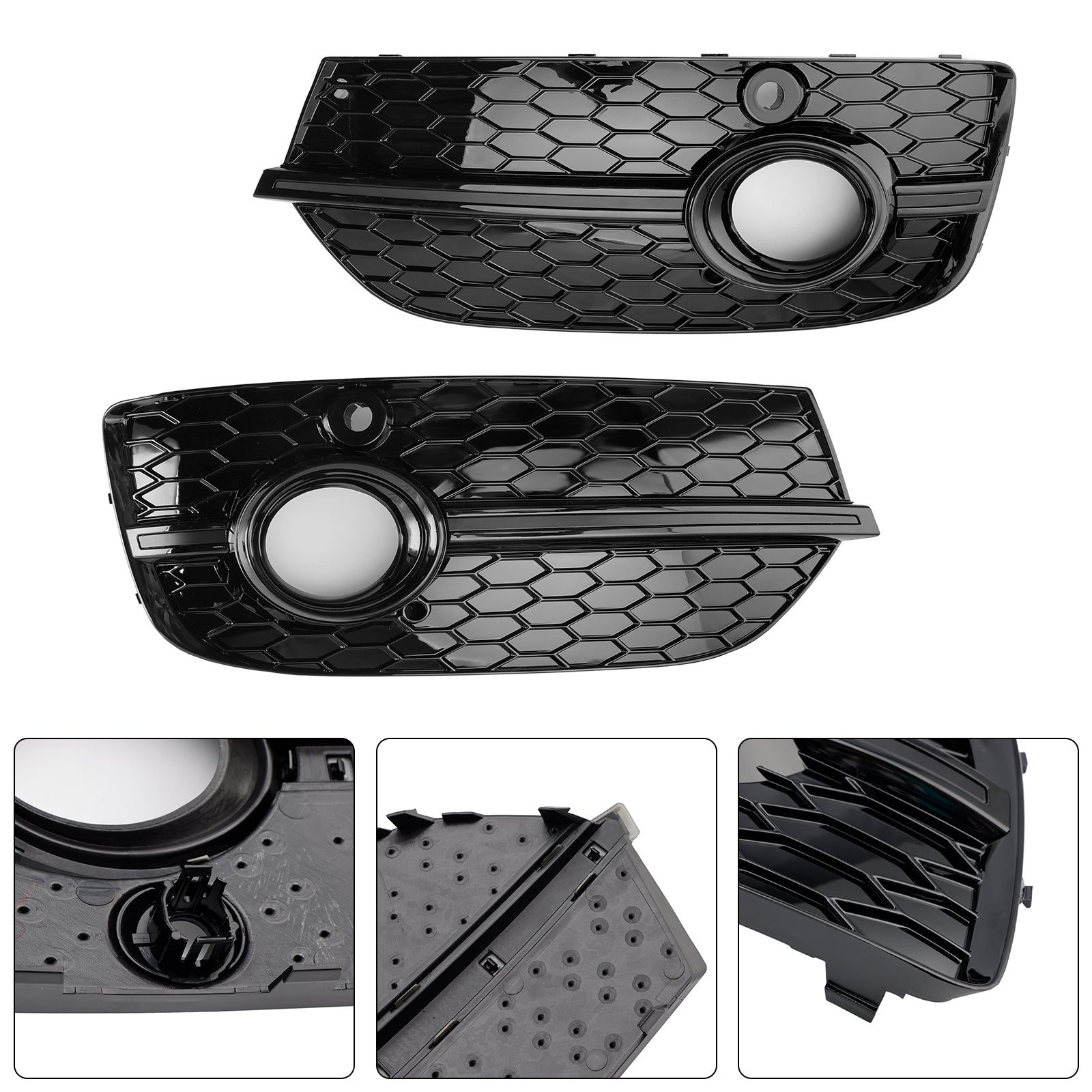 Couvre-phares antibrouillard avant en nid d'abeille de style RSQ3 pour Audi Q3 2013-2015 Noir brillant