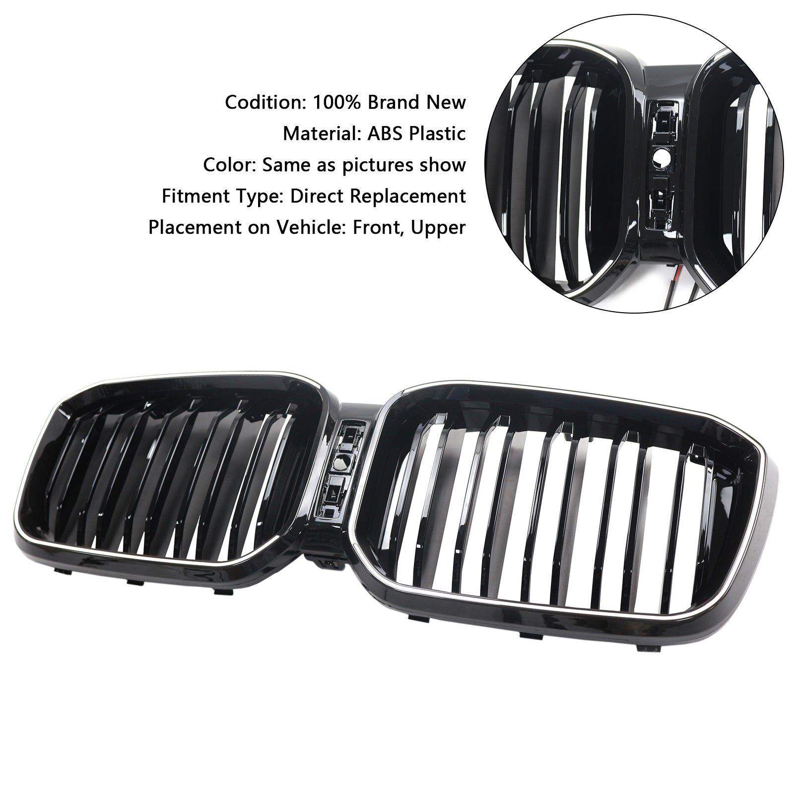 2022-2025 BMW X3 G01 / X4 G02 Double Slat Glossy Black Grill Front Bumper Kidney Replacement Grille With LED Strip Light