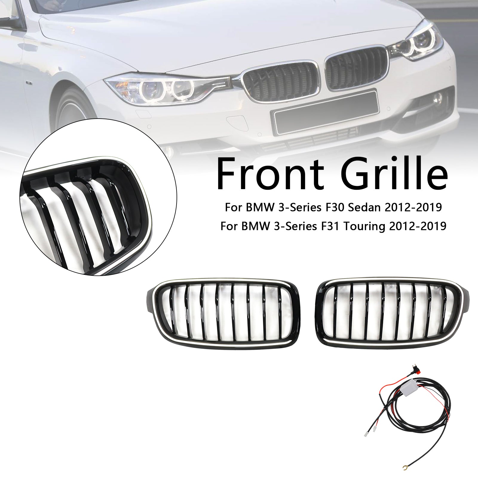 Gloss Black Front Kidney Grille Grill Fit BMW 3 Series F30 F31 F35 2012-2019