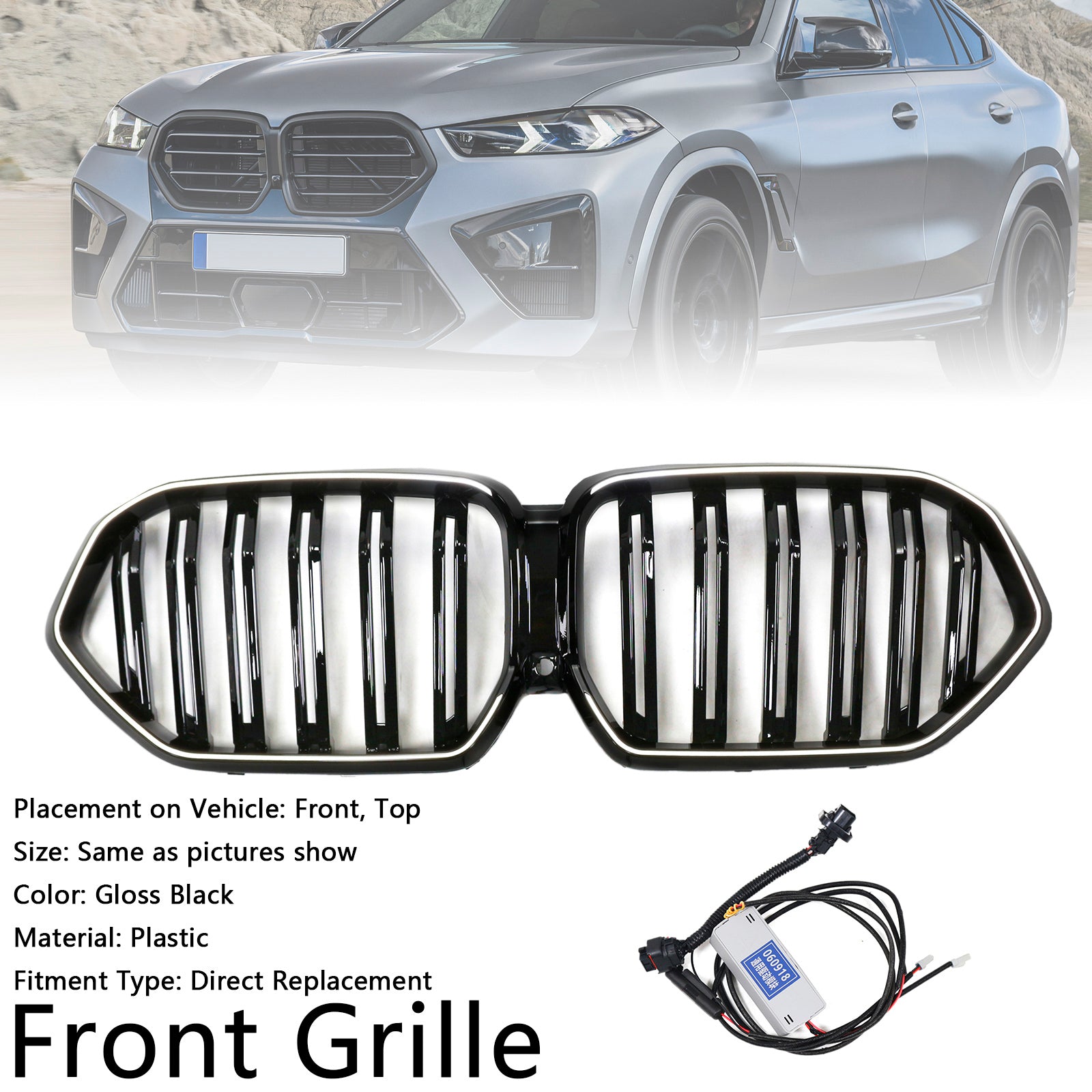 Double Slat Front Bumper Grille Fit BMW X6 G06 M60i 2023-2025 W/Camera Hole