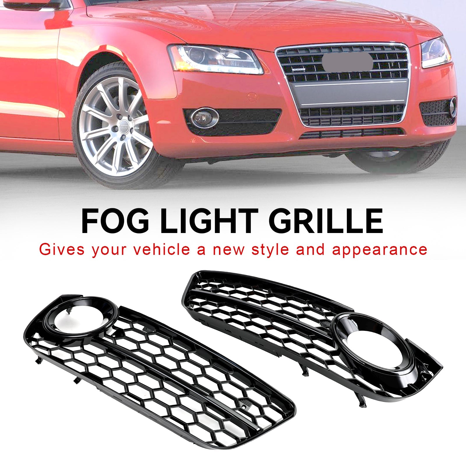 Audi 2007-2011 A5 Standart Style 1522024 Pair Honeycomb Front Fog Lamp Cover Grill