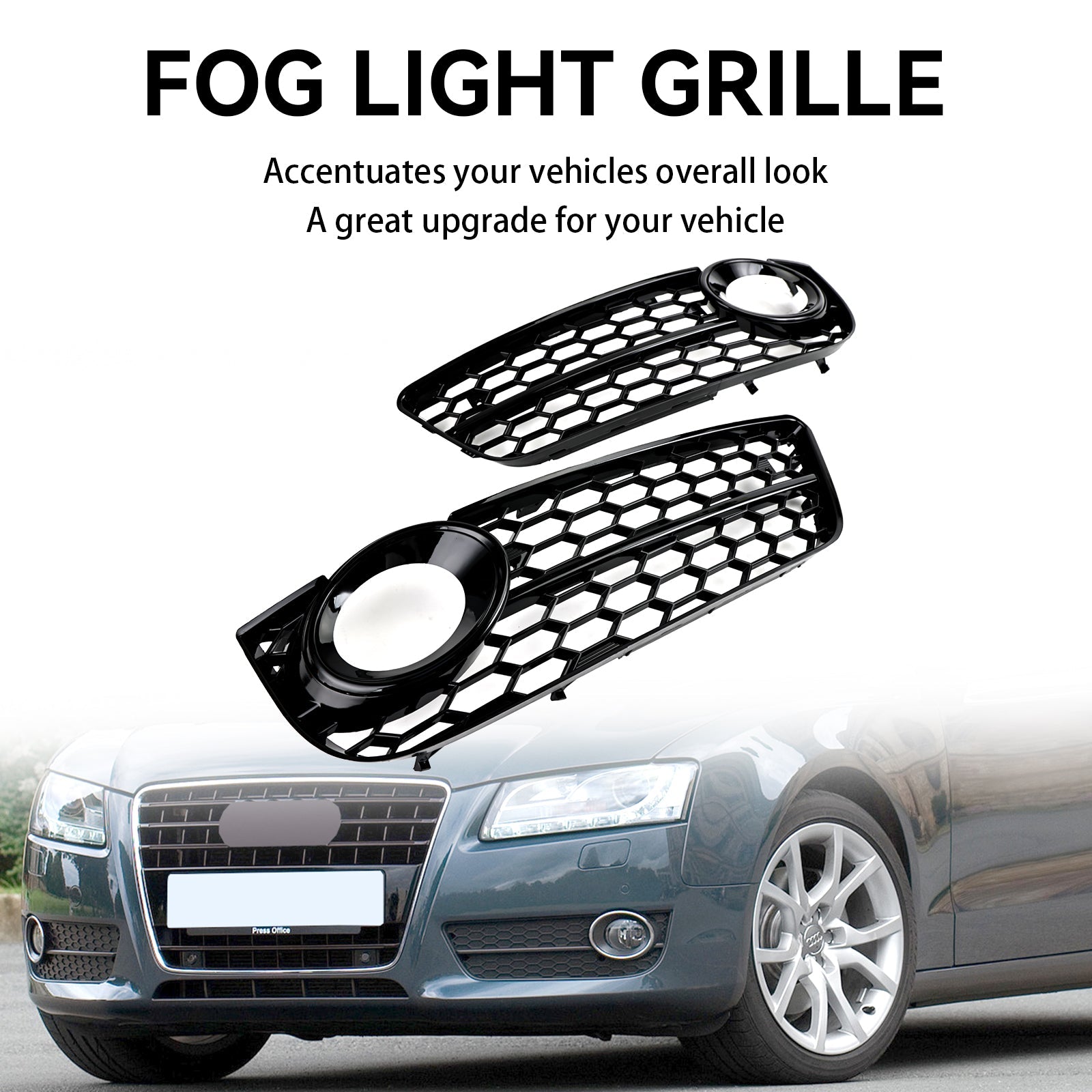 Audi 2007-2011 A5 Standart Style 1522024 Pair Honeycomb Front Fog Lamp Cover Grill