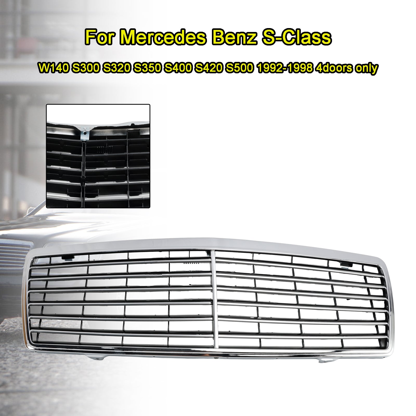 Grille de pare-chocs avant chromée pour Mercedes Benz Classe S W140 S300 S320 S350 S400 S420 S500 4 portes 1992-1998