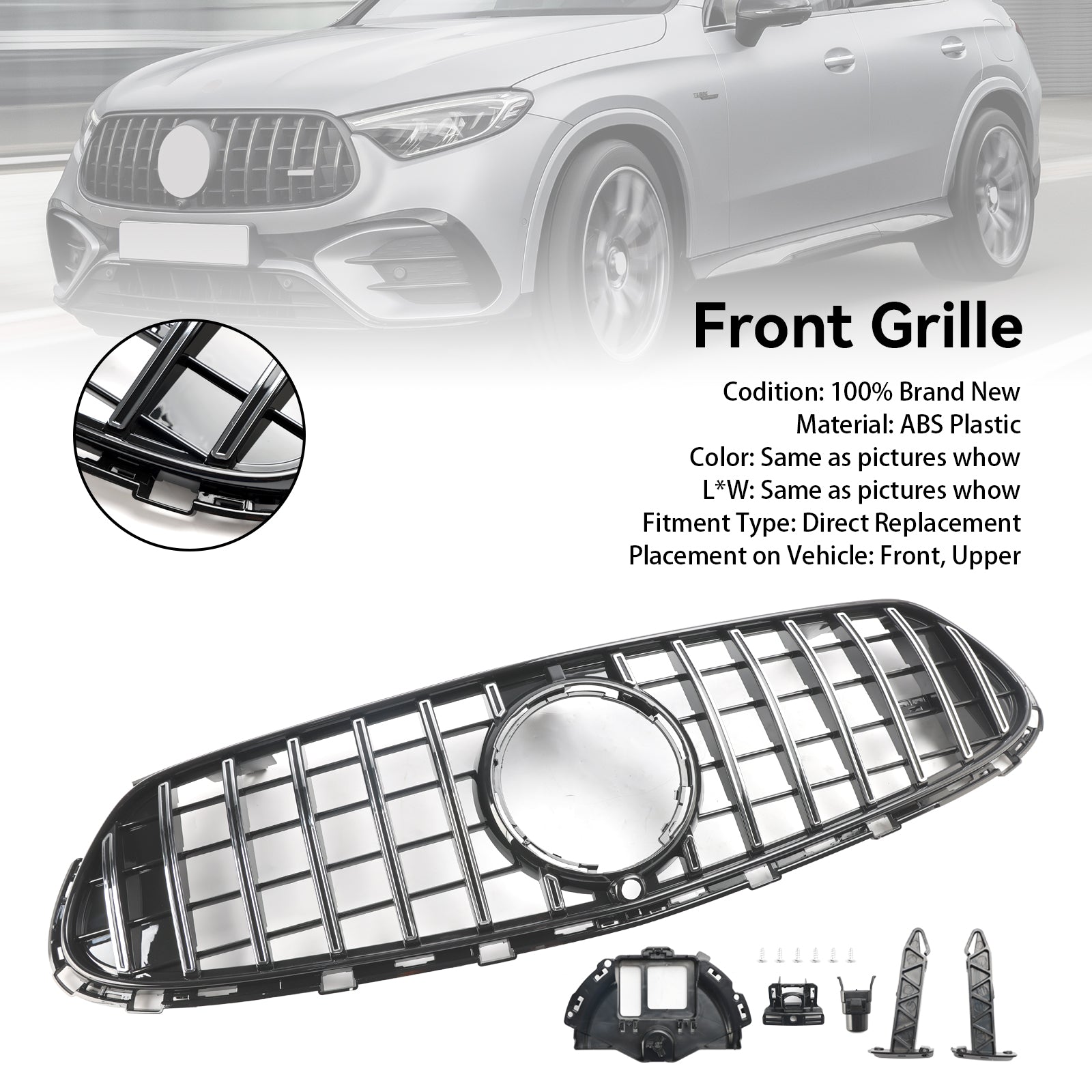 Mercedes Benz GLC-Class X254 AMG-Line GLC220/300/400/43 2022-2024 Front Bumper Grill Chrome GTR Style Grille