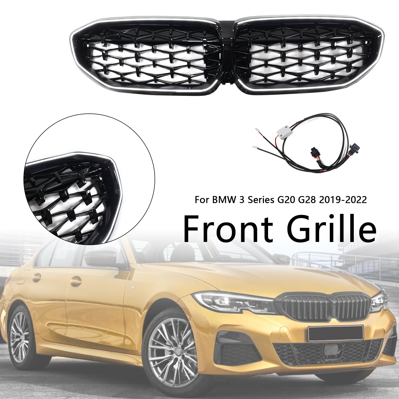 Black Diamond Kidney Grille Grill 51138072085 Fit BMW 3 Series G20 2019-2022