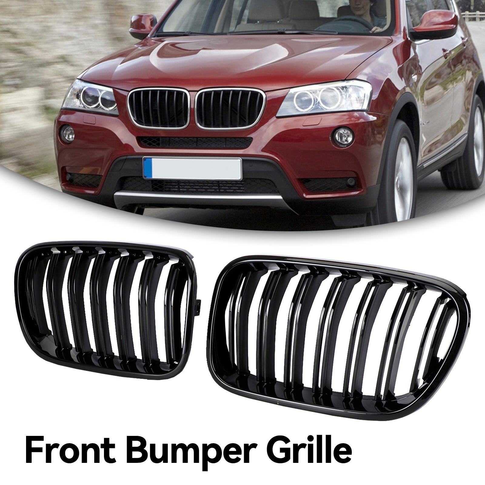 Grille de pare-chocs avant noire brillante pour BMW X3 F25 xDrive28i/xDrive35i/xDrive20d/xDrive30d 2010-2014