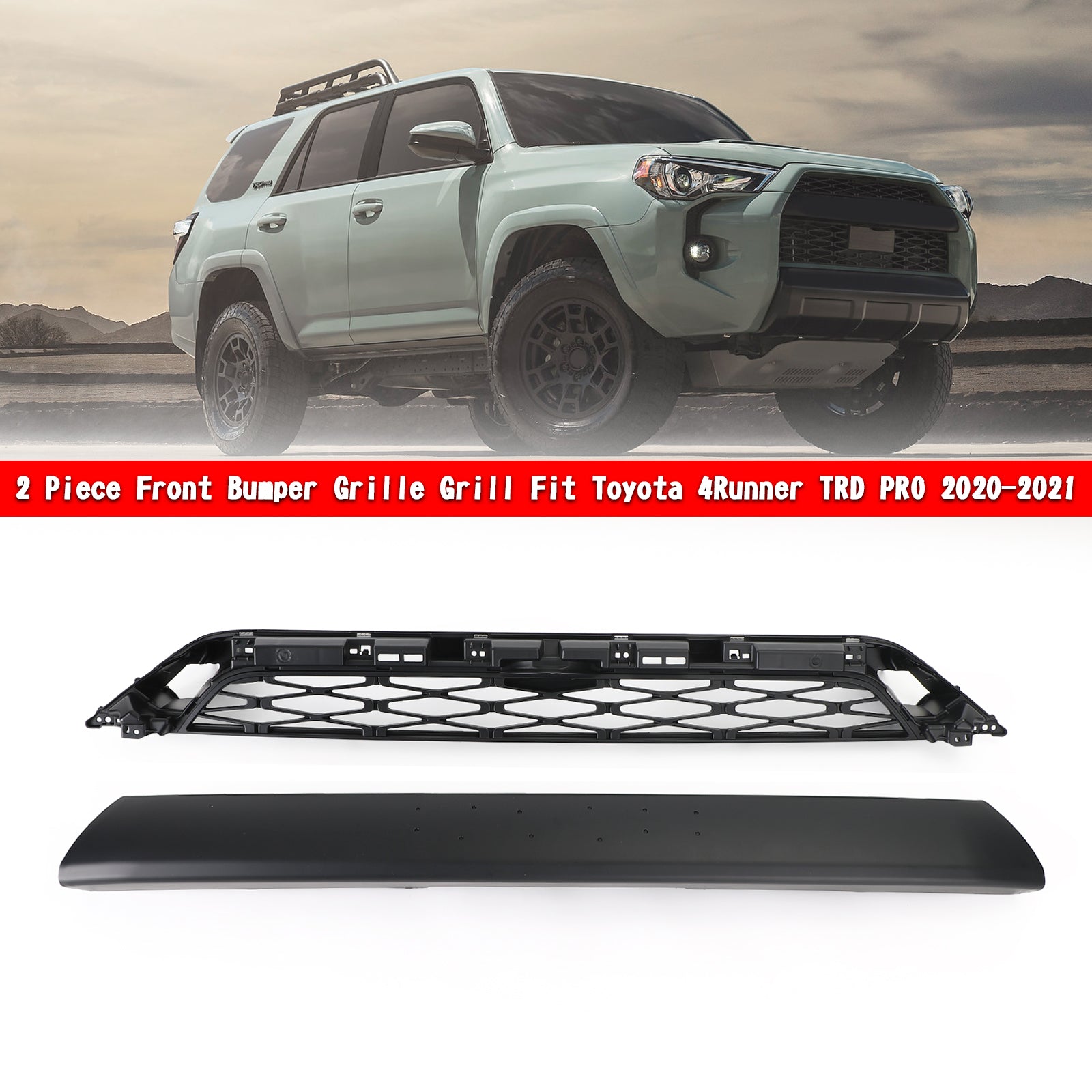 Grille de pare-chocs avant de remplacement en 2 pièces pour Toyota 4Runner 2020-2024, grille noire