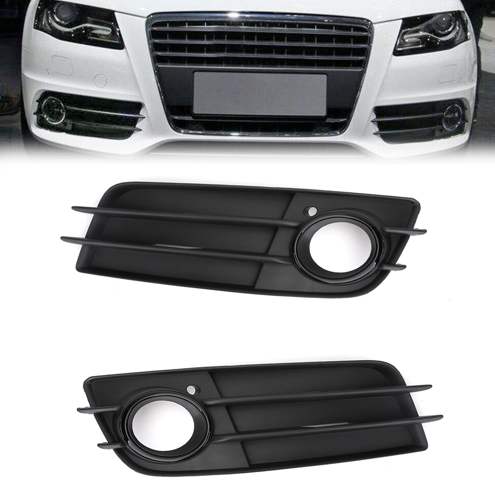 Audi 2008-2012 A4 S-Line S4 Left+Right Front Bumper Black Fog Light Grille Cover