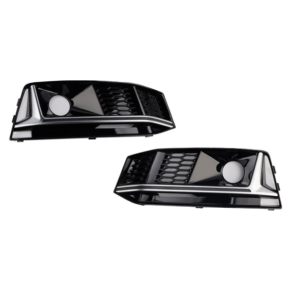 2 STUKS Zwart Chrome Voorbumper Mistlamp Grille Grill Fit Audi A4 B9 S4 2016-19