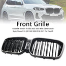 2022-2025 BMW X3 G01 / X4 G02 Double Slat Glossy Black Grill Front Bumper Kidney Replacement Grille With LED Strip Light-2