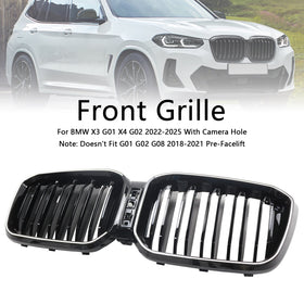 BMW X3 G01/X4 G02 2022-2025 Grade dianteira preta de rim Entrada de ar Grade do para-choque do radiador com luz de tira LED - 0