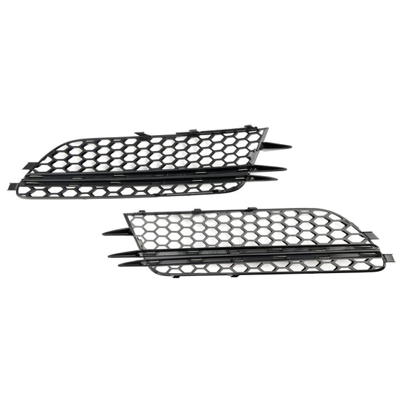 2012-2015 Audi A6 C7 Pre-Facelift Honycomb Lower Grille 2PCS Front Bumper Fog Light Black Cover Grill
