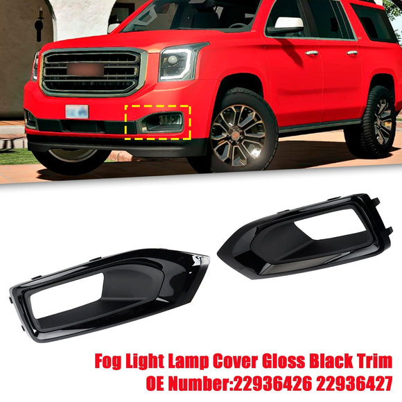 Fog Light Lamp Cover Gloss Black Trim Pair For GMC Yukon / Yukon XL 2015-2020