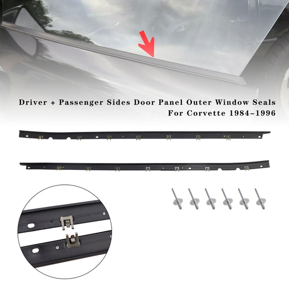 Driver + Passenger Sides Door Panel Outer Window Seals For Corvette 1984-1996