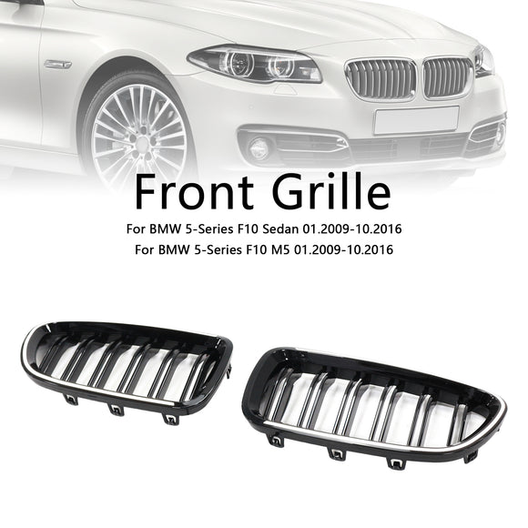 Nieren-Stoßstangengrill, passend für BMW 5er F10 F11 2010–2016, glänzend schwarz