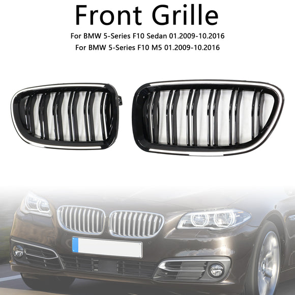 Nieren-Stoßstangengrill, passend für BMW 5er F10 F11 2010–2016, glänzend schwarz