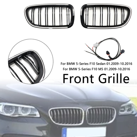 Nieren-Stoßstangengrill, passend für BMW 5er F10 F11 2010–2016, glänzend schwarz