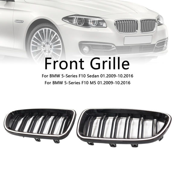 Nieren-Stoßstangengrill, passend für BMW 5er F10 F11 2010–2016, glänzend schwarz