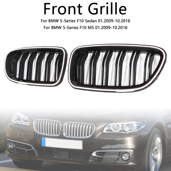 Nieren-Stoßstangengrill, passend für BMW 5er F10 F11 2010–2016, glänzend schwarz