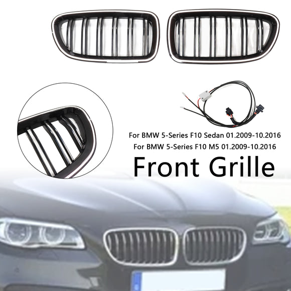 Nieren-Stoßstangengrill, passend für BMW 5er F10 F11 2010–2016, glänzend schwarz