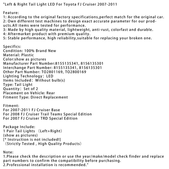 Vasen & oikea takavalon LED Toyota FJ Cruiser 2007-2011