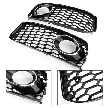 RS5 Style Honeycomb Fog Light Grille Grill Fit Audi A5 S-Line/S5 B8 2008-2012 - 0