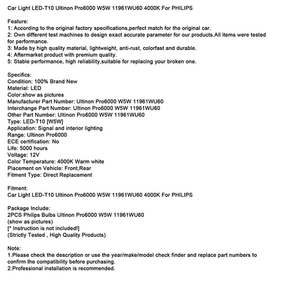 Autolamp LED-T10 Ultinon Pro6000 W5W 11961WU60 4000K voor PHILIPS