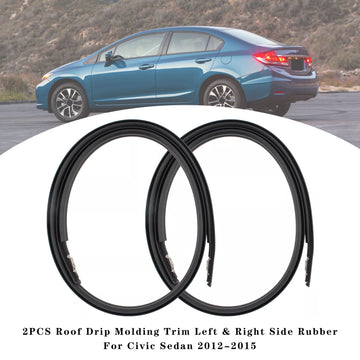 2012-2015 Civic Sedan 4-Door 2PCS Roof Drip Molding Trim Left & Right Side Rubber 74316-TR0-A01 74306-TR0-A01 - 0