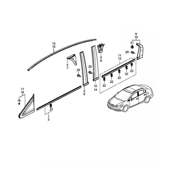 2012-2015 Civic Sedan 4-deurs 2 STKS Dakdruppellijst Trim Links & Rechts Rubber 74316-TR0-A01 74306-TR0-A01