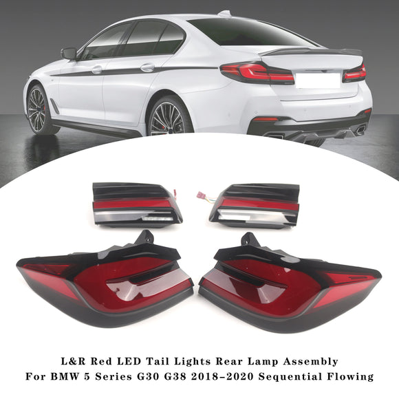 L&R Red LED Tail Lights Rear Lamp Assembly For BMW 5 Series G30 G38 2018-2020