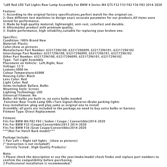 L&R Rode LED-achterlichten voor BMW 4 M4 GTS F32 F33 F82 F36 F83